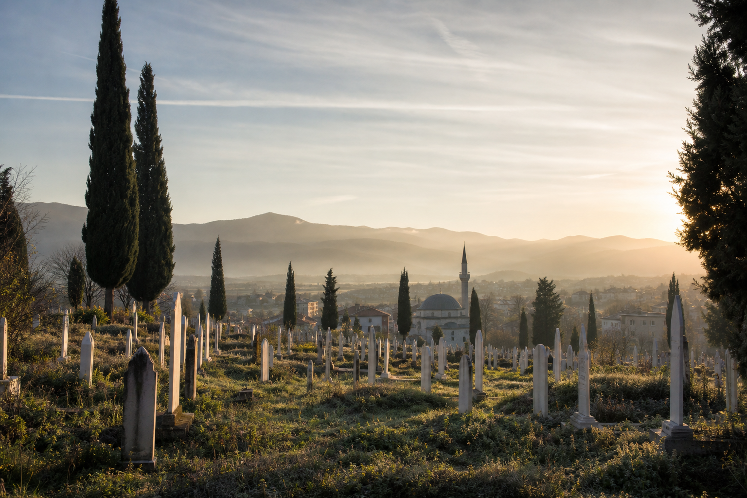 Ήσυχο μουσουλμανικό νεκροταφείο στην Ξάνθη με τάφους προσανατολισμένους προς τη Μέκκα