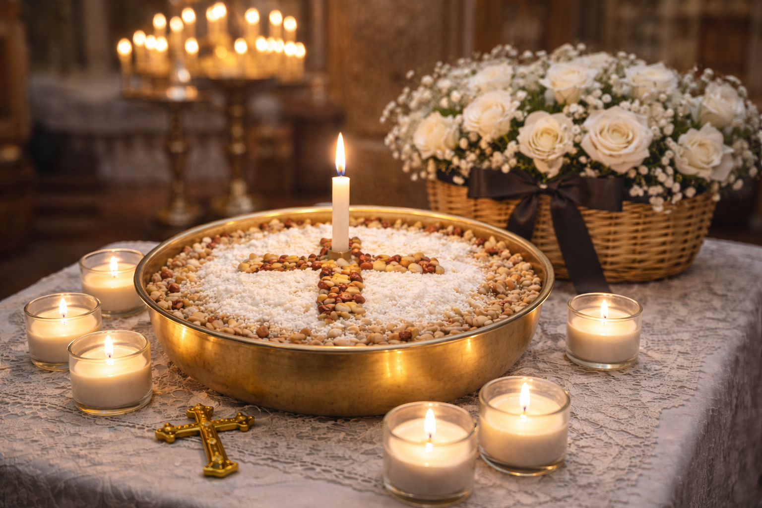 Μνημόσυνο - κόλλυβα και κεριά